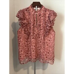 LOFT Flutter Sleeve Blouse Ruffle Smock Neck Salmon Women L